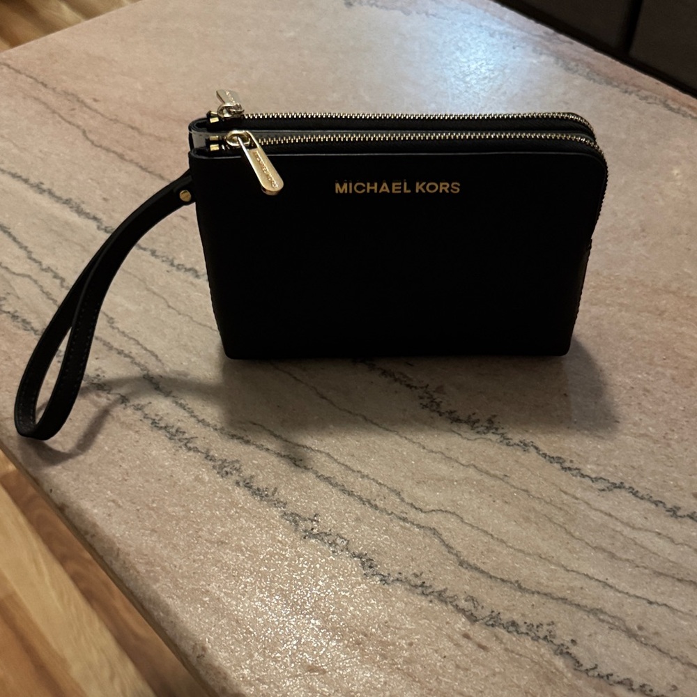 Michael Kors Black and Gold Double-Zip Wristlet